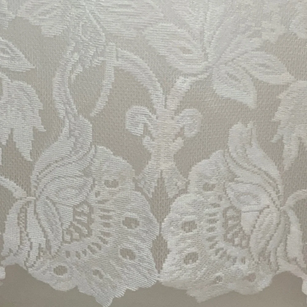 Elegant White Lace Curtain Panels Floral, Scalloped Bottom - 74” x 56” -Set of 3